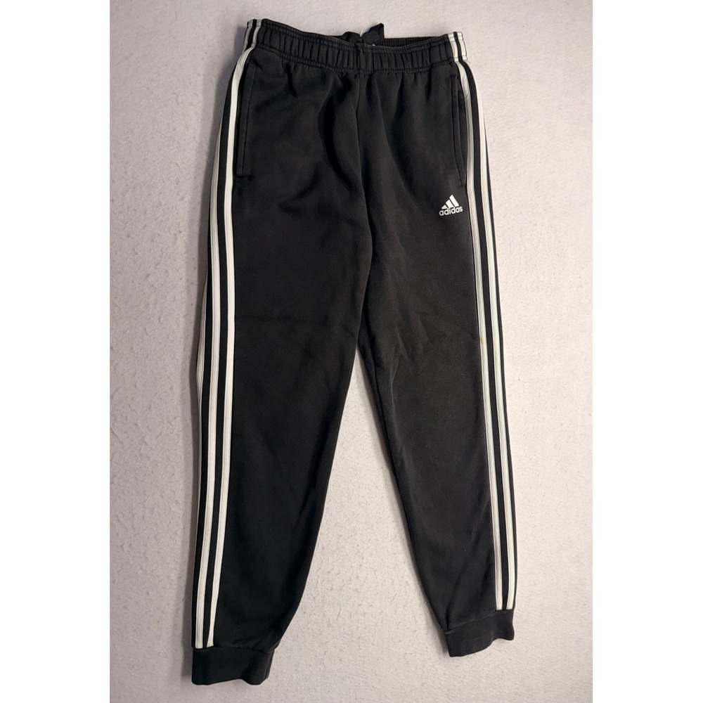 Adidas Mens Fleece Joggers Black White Three Stripe Sweatpants Small